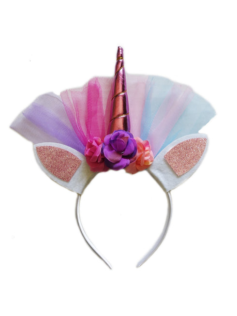 Girls Pink Rainbow Shimmer Unicorn Stylish Flower Head Band - SophiasStyle.com